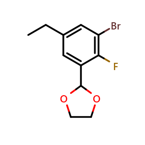Chemical structure of 2-(3-Bromo-5-ethyl-2-fluorophenyl)-1,3-dioxolane , CAS 2643368-35-6, AChemBlock X175755