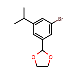 Chemical structure of 2-(3-Bromo-5-isopropylphenyl)-1,3-dioxolane , CAS 2432848-97-8, AChemBlock X175759