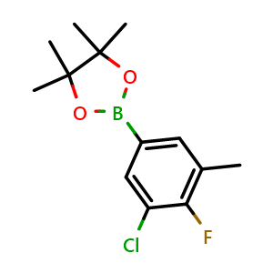 Chemical structure of 2-(3-chloro-4-fluoro-5-methylphenyl)-4,4,5,5-tetramethyl-1,3,2-dioxaborolane , CAS 1402238-26-9, AChemBlock X175766