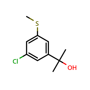 Chemical structure of 2-(3-Chloro-5-(methylthio)phenyl)propan-2-ol , CAS 1783616-31-8, AChemBlock X175768