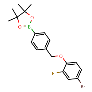 Chemical structure of 2-(4-((4-Bromo-2-fluorophenoxy)methyl)phenyl)-4,4,5,5-tetramethyl-1,3,2-dioxaborolane , CAS 2246646-40-0, AChemBlock X175789