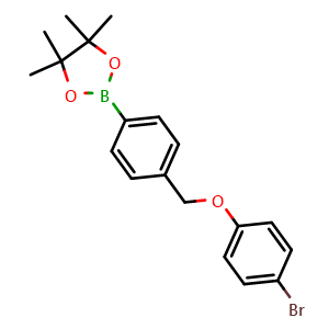 Chemical structure of 2-(4-((4-Bromophenoxy)methyl)phenyl)-4,4,5,5-tetramethyl-1,3,2-dioxaborolane , CAS 2246545-69-5, AChemBlock X175790