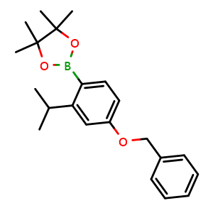 Chemical structure of 2-(4-(Benzyloxy)-2-isopropylphenyl)-4,4,5,5-tetramethyl-1,3,2-dioxaborolane , CAS 1296209-32-9, AChemBlock X175793