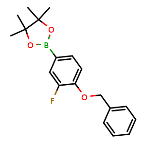 Chemical structure of 2-(4-(Benzyloxy)-3-fluorophenyl)-4,4,5,5-tetramethyl-1,3,2-dioxaborolane , CAS 1352134-67-8, AChemBlock X175794