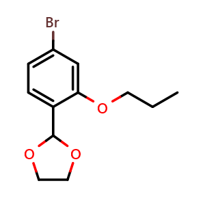 Chemical structure of 2-(4-Bromo-2-propoxyphenyl)-1,3-dioxolane , CAS 2734772-69-9, AChemBlock X175812