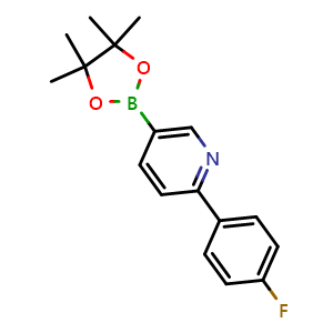 Chemical structure of 2-(4-fluorophenyl)-5-(4,4,5,5-tetramethyl-1,3,2-dioxaborolan-2-yl)pyridine , CAS 1073354-81-0, AChemBlock X175850