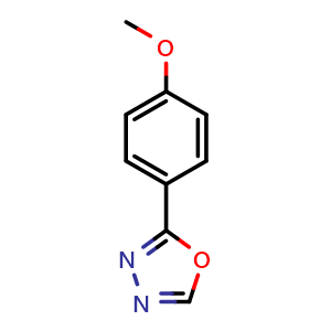 Chemical structure of 2-(4-Methoxyphenyl)-1,3,4-oxadiazole , CAS 829-35-6, AChemBlock X175859