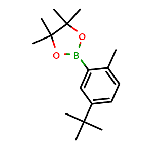 Chemical structure of 2-(5-(tert-butyl)-2-methylphenyl)-4,4,5,5-tetramethyl-1,3,2-dioxaborolane , CAS 1799485-26-9, AChemBlock X175869