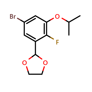 Chemical structure of 2-(5-Bromo-2-fluoro-3-isopropoxyphenyl)-1,3-dioxolane , CAS 2764729-92-0, AChemBlock X175880