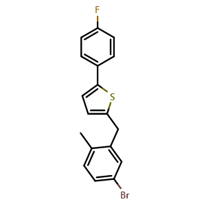 Chemical structure of 2-(5-Bromo-2-methylbenzyl)-5-(4-fluorophenyl)thiophene , CAS 1030825-20-7, AChemBlock X175887