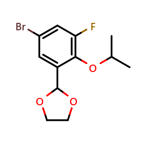 Chemical structure of 2-(5-Bromo-3-fluoro-2-isopropoxyphenyl)-1,3-dioxolane , CAS 2755717-21-4, AChemBlock X175890