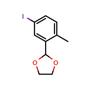 Chemical structure of 2-(5-iodo-2-methylphenyl)-1,3-dioxolane , CAS 2764732-19-4, AChemBlock X175902
