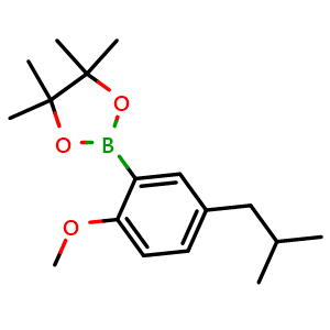 Chemical structure of 2-(5-Isobutyl-2-methoxyphenyl)-4,4,5,5-tetramethyl-1,3,2-dioxaborolane , CAS 1619231-11-6, AChemBlock X175903