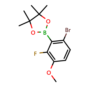 Chemical structure of 2-(6-bromo-2-fluoro-3-methoxyphenyl)-4,4,5,5-tetramethyl-1,3,2-dioxaborolane , CAS 1070871-08-7, AChemBlock X175908