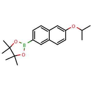 Chemical structure of 2-(6-Isopropoxynaphthalen-2-yl)-4,4,5,5-tetramethyl-1,3,2-dioxaborolane , CAS 2246680-29-3, AChemBlock X175914