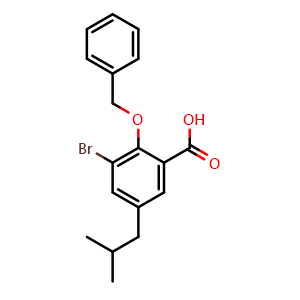 Chemical structure of 2-(Benzyloxy)-3-bromo-5-isobutylbenzoic acid , CAS 2807455-31-6, AChemBlock X175966