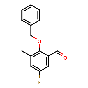 Chemical structure of 2-(Benzyloxy)-5-fluoro-3-methylbenzaldehyde , CAS 2764728-65-4, AChemBlock X176013