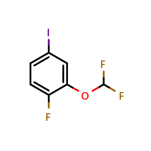 Chemical structure of 2-(Difluoromethoxy)-1-fluoro-4-iodobenzene , CAS 1261572-00-2, AChemBlock X176028