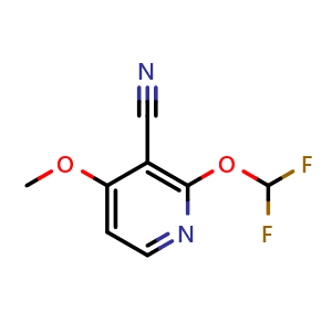 Chemical structure of 2-(difluoromethoxy)-4-methoxypyridine-3-carbonitrile , CAS 1805044-49-8, AChemBlock X176030