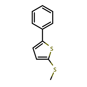 Chemical structure of 2-(Methylthio)-5-phenylthiophene , CAS 478945-57-2, AChemBlock X176048