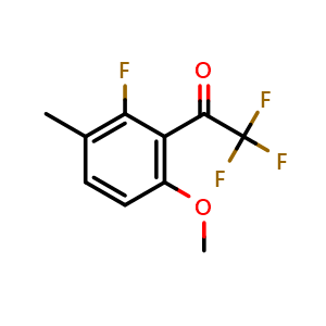 Chemical structure of 2,2,2-Trifluoro-1-(2-fluoro-6-methoxy-3-methylphenyl)ethanone , CAS 2755722-42-8, AChemBlock X176068