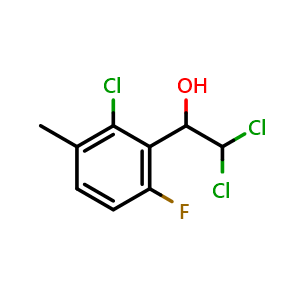 Chemical structure of 2,2-Dichloro-1-(2-chloro-6-fluoro-3-methylphenyl)ethanol , CAS 2764731-02-2, AChemBlock X176104