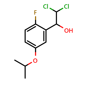 Chemical structure of 2,2-Dichloro-1-(2-fluoro-5-isopropoxyphenyl)ethanol , CAS 2755717-79-2, AChemBlock X176107