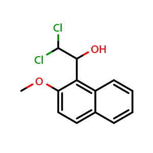 Chemical structure of 2,2-Dichloro-1-(2-methoxynaphthalen-1-yl)ethanol , CAS 2757731-46-5, AChemBlock X176110