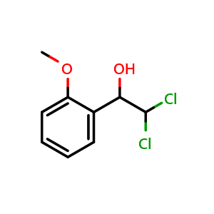 Chemical structure of 2,2-Dichloro-1-(2-methoxyphenyl)ethanol , CAS 2734778-65-3, AChemBlock X176111