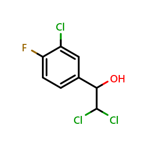 Chemical structure of 2,2-Dichloro-1-(3-chloro-4-fluorophenyl)ethanol , CAS 2734773-29-4, AChemBlock X176117