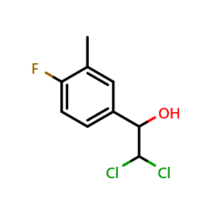 Chemical structure of 2,2-Dichloro-1-(4-fluoro-3-methylphenyl)ethanol , CAS 2734779-26-9, AChemBlock X176135
