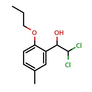 Chemical structure of 2,2-Dichloro-1-(5-methyl-2-propoxyphenyl)ethanol , CAS 2755722-68-8, AChemBlock X176145