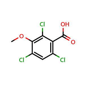 Chemical structure of 2,4,6-Trichloro-3-methoxybenzoic acid , CAS 2624417-05-4, AChemBlock X176251