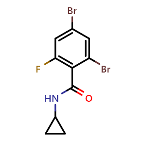 Chemical structure of 2,4-Dibromo-N-cyclopropyl-6-fluorobenzamide , CAS 2755721-35-6, AChemBlock X176282