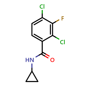 Chemical structure of 2,4-Dichloro-N-cyclopropyl-3-fluorobenzamide , CAS 2755723-55-6, AChemBlock X176307