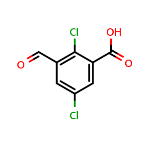 Chemical structure of 2,5-Dichloro-3-formylbenzoic acid , CAS 2384099-46-9, AChemBlock X176372
