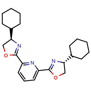 Chemical structure of 2,6-Bis((R)-4-cyclohexyl-4,5-dihydrooxazol-2-yl)pyridine , CAS 2471850-55-0, AChemBlock X176422