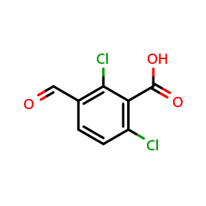 Chemical structure of 2,6-Dichloro-3-formylbenzoic acid , CAS 189046-14-8, AChemBlock X176451