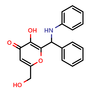 Chemical structure of 2-[anilino(phenyl)methyl]-3-hydroxy-6-(hydroxymethyl)pyran-4-one , CAS 6290-96-6, AChemBlock X176498