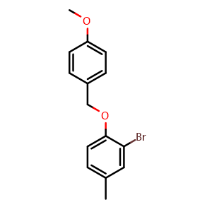Chemical structure of 2-Bromo-1-((4-methoxybenzyl)oxy)-4-methylbenzene , CAS 1036593-47-1, AChemBlock X176527