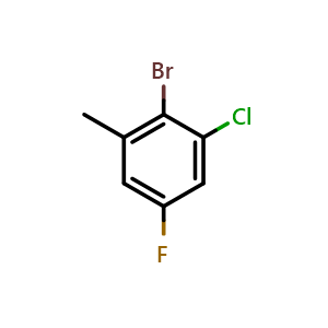 Chemical structure of 2-Bromo-1-chloro-5-fluoro-3-methylbenzene , CAS 1242339-16-7, AChemBlock X176551