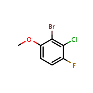 Chemical structure of 2-Bromo-3-chloro-4-fluoro-1-methoxybenzene , CAS 1881321-24-9, AChemBlock X176589
