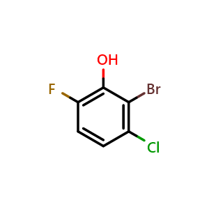 Chemical structure of 2-Bromo-3-chloro-6-fluorophenol , CAS 1522140-28-8, AChemBlock X176594