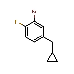Chemical structure of 2-Bromo-4-(cyclopropylmethyl)-1-fluorobenzene , CAS 1369790-33-9, AChemBlock X176609