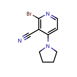 Chemical structure of 2-bromo-4-(pyrrolidin-1-yl)pyridine-3-carbonitrile , CAS 1073059-18-3, AChemBlock X176612