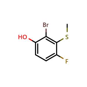 Chemical structure of 2-Bromo-4-fluoro-3-(methylthio)phenol , CAS 1805515-61-0, AChemBlock X176660