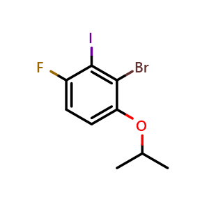 Chemical structure of 2-Bromo-4-fluoro-3-iodo-1-isopropoxybenzene , CAS 2734773-52-3, AChemBlock X176662