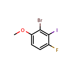 Chemical structure of 2-Bromo-4-fluoro-3-iodo-1-methoxybenzene , CAS 2384800-49-9, AChemBlock X176663