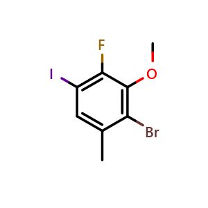 Chemical structure of 2-Bromo-4-fluoro-5-iodo-3-methoxy-1-methylbenzene , CAS 2764728-60-9, AChemBlock X176669