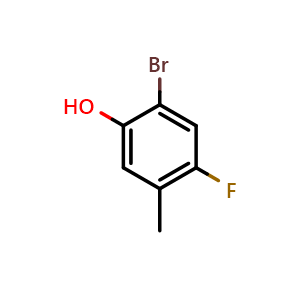 Chemical structure of 2-Bromo-4-fluoro-5-methylphenol , CAS 1567219-62-8, AChemBlock X176673
